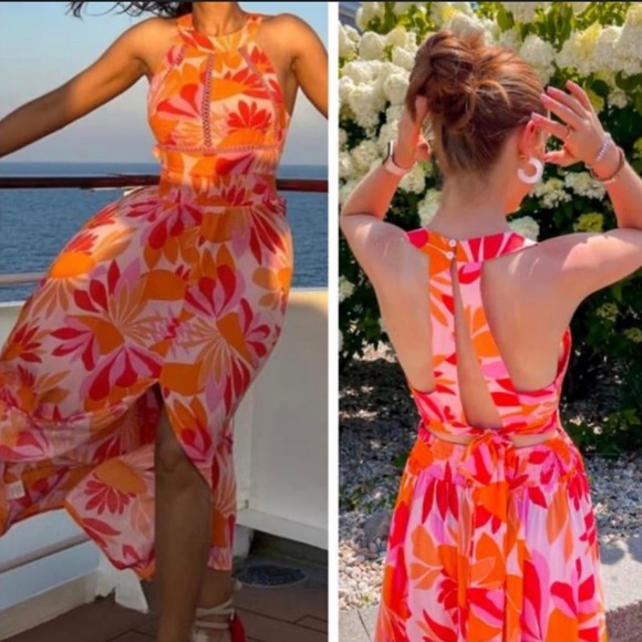 Anthropologie Abel The Label Rumi Maxi Dress Halter Tie Back Sz S Floral Bright - Picture 1 of 10